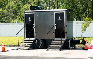 luxury porta potty in a park